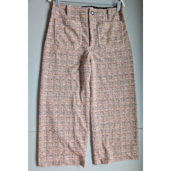 NWT Maeve The Colette Cropped Wide-Leg Pants Tweed Edition Sz 30P Pink #8E506 - Picture 2 of 12
